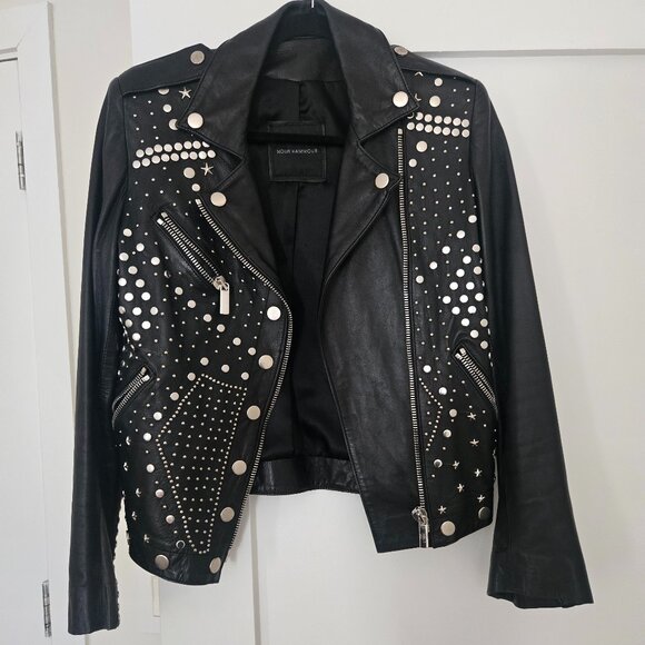 Nour Hammour Jackets & Blazers - Nour Hammour Metal Studded Black Leather Motorcycle Jacket